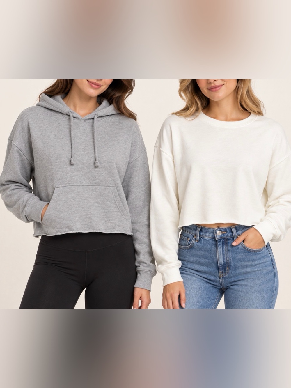 Just Hoods Cropped Hoodie & Crewneck Sweatshirt Bundle
